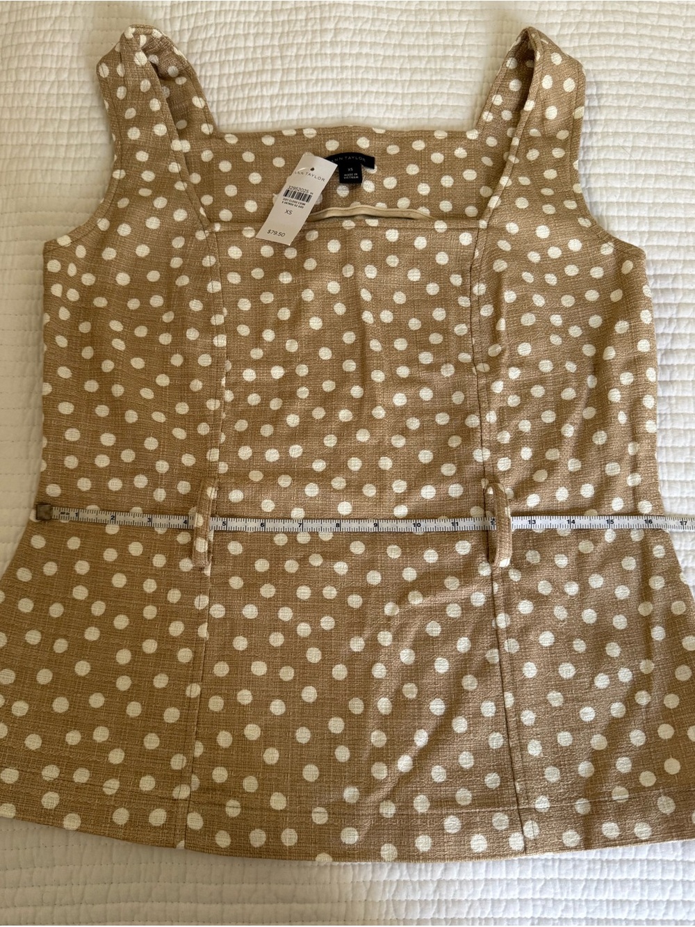 NWT Ann Taylor Beige Polka Dot Peplum Top - XS - Picture 6 of 9